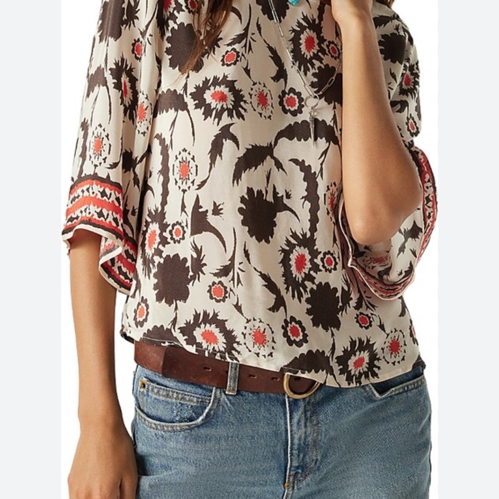 ba&sh Floral Blouse with Black and Red Accents